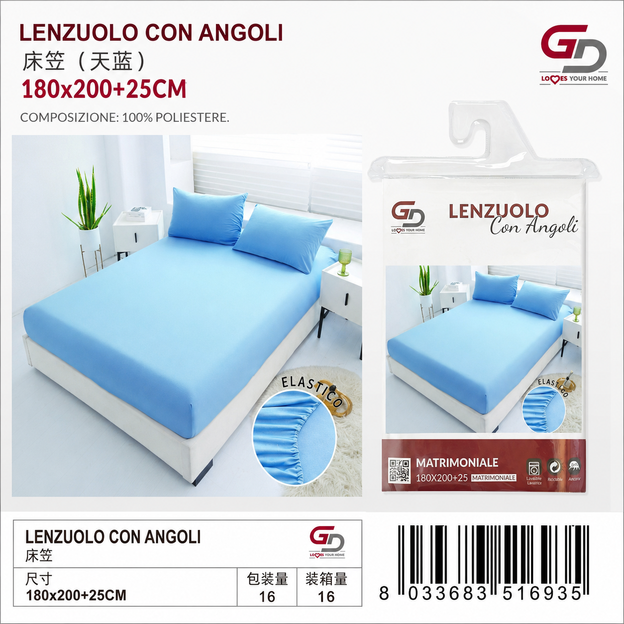 Lenzuolo Con Angoli 180*200+25Cm In Poliestere