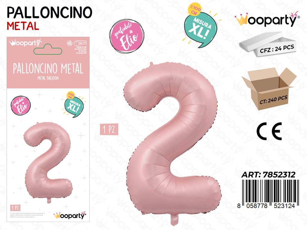 Wooparty Palloncino N.2 Ro. Opaco 100CM