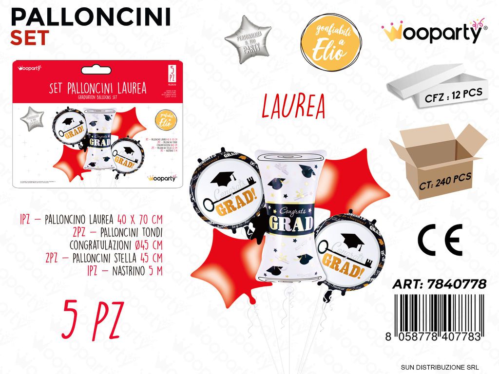 Set Palloncini Laurea 5PCS Ass.