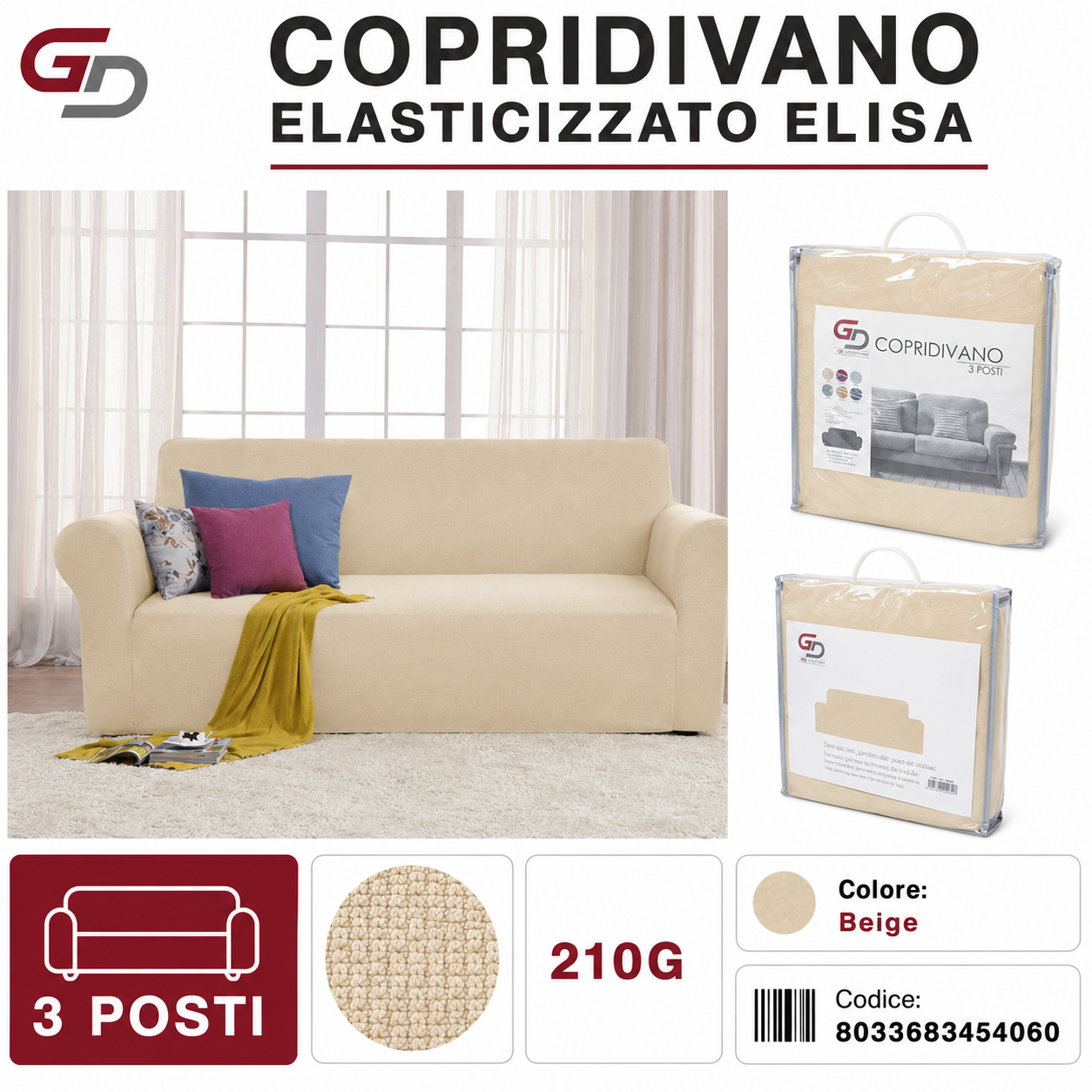 Copridivano Elasticizzato New Elisa 3 Posti 210G