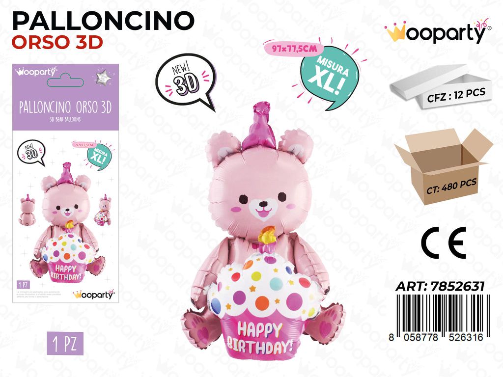 Wooparty Palloncino Orso 3D 97*77.5CM