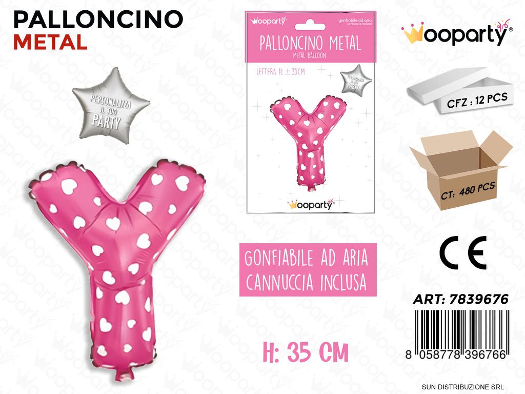Palloncino Metal Rosa c/Cuore Let. Y 35CM