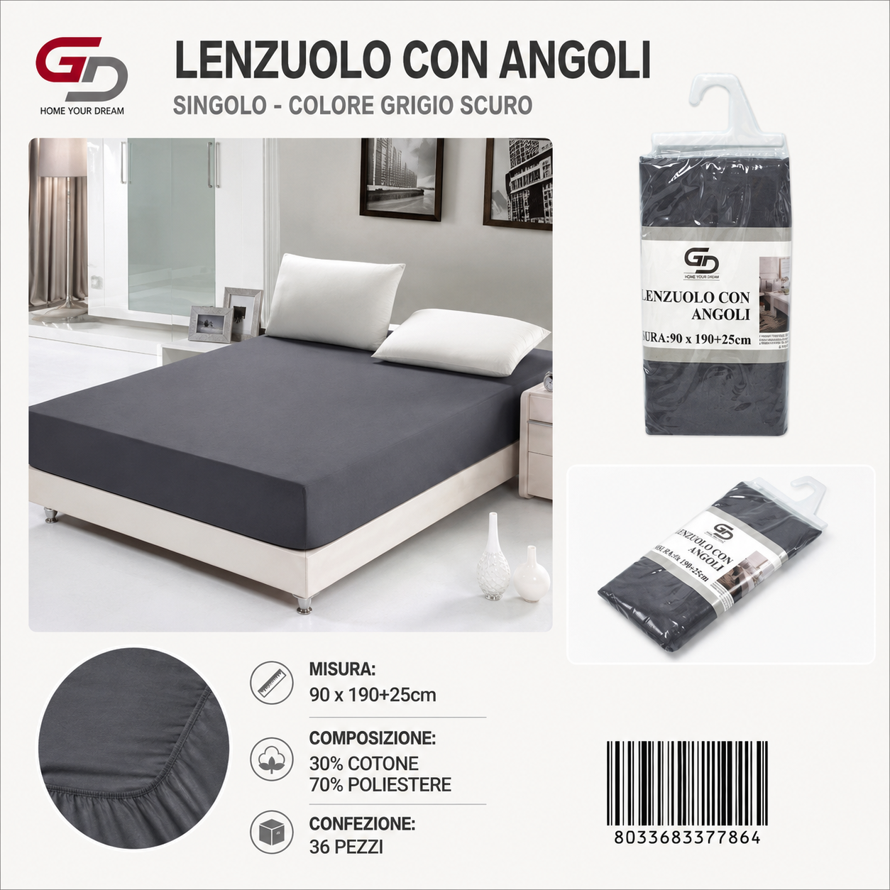 Lenzuolo Sotto Con Angoli Singola 90*190Cm+25Cm