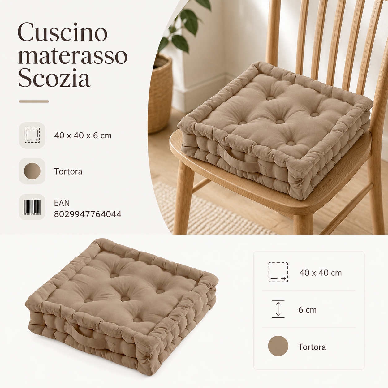 Cusc Mat Scozia 40*40*6 Tortora