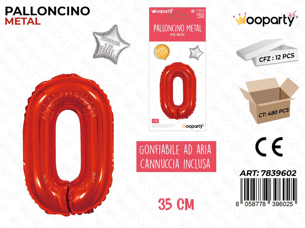 Palloncino Rosso Metal 35CM N. 0