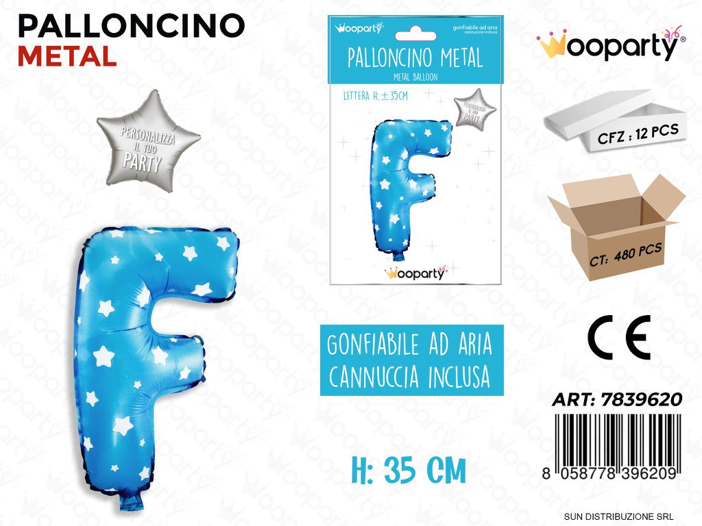 Palloncino Mylar Blu c/ Stelle Let. F 35CM