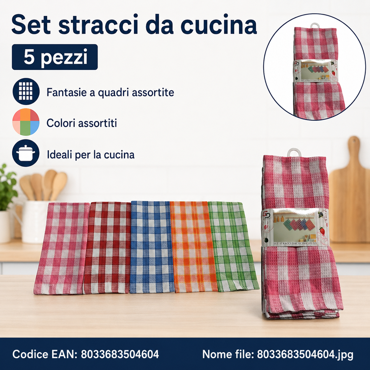Set Stracci Da Cucina 5Pezzi Gd6680-38X63Cm