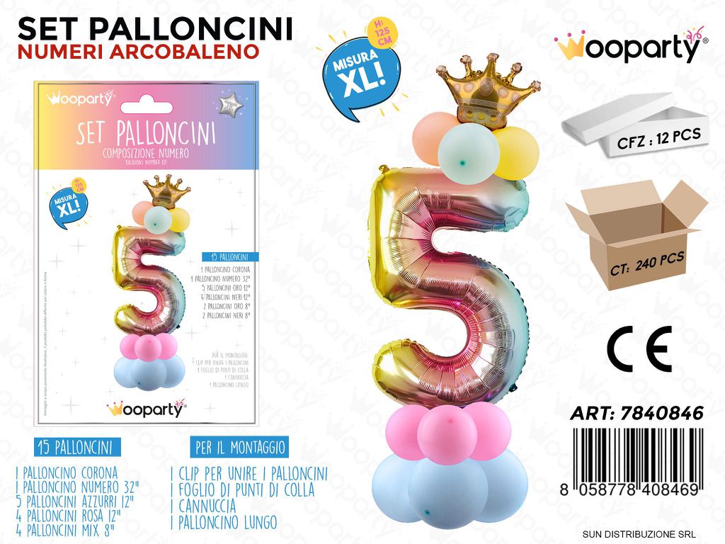 Set Palloncini N.5 Multicolor 15PCS 125CM