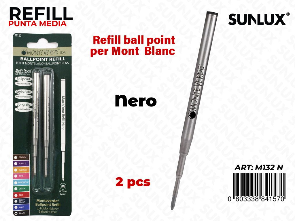 Refill Ballpoint Nero Medium 2PCS