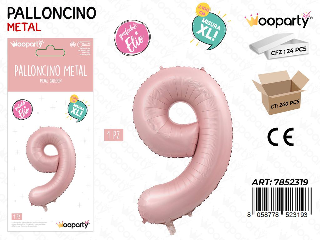 Wooparty Palloncino N.9 Ro. Opaco 100CM