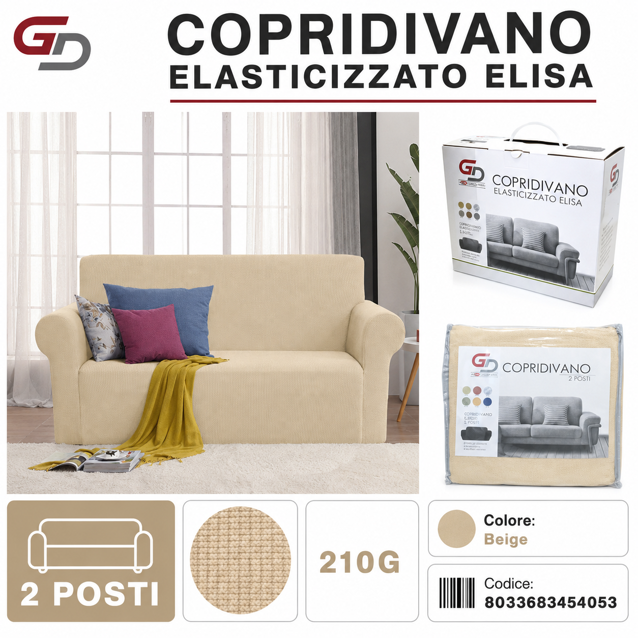 Copridivano Elasticizzato Elisa 2 Posti 210G