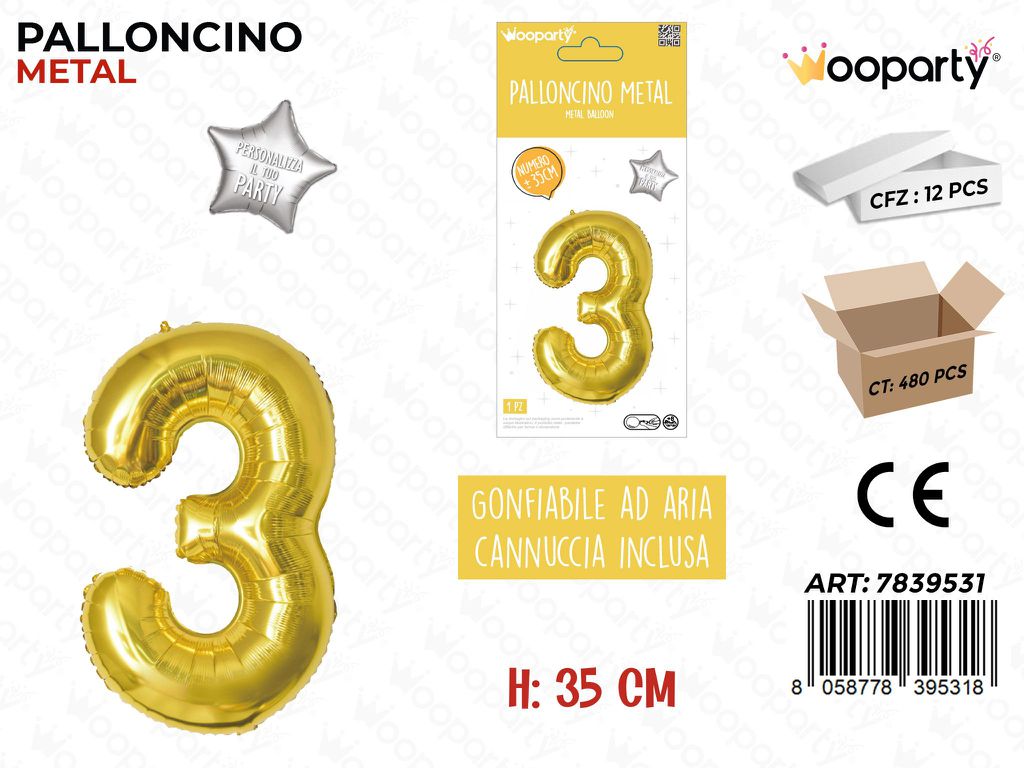 Palloncino Oro Metal 35CM N. 3