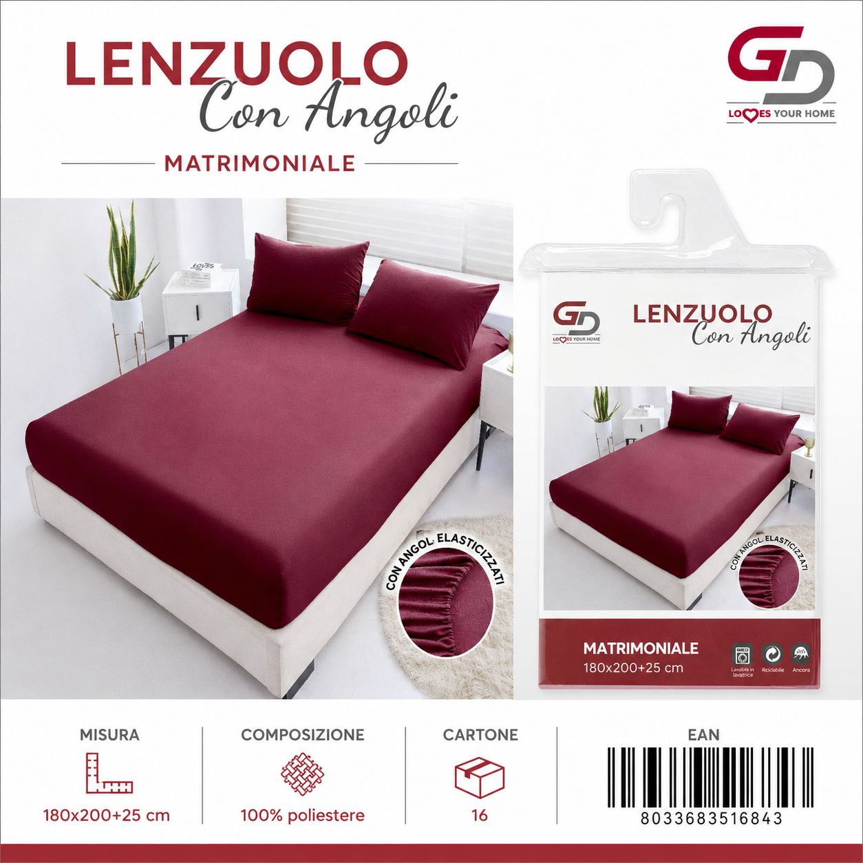 Lenzuolo Con Angoli Copripiumino+2 Federe Cuscino