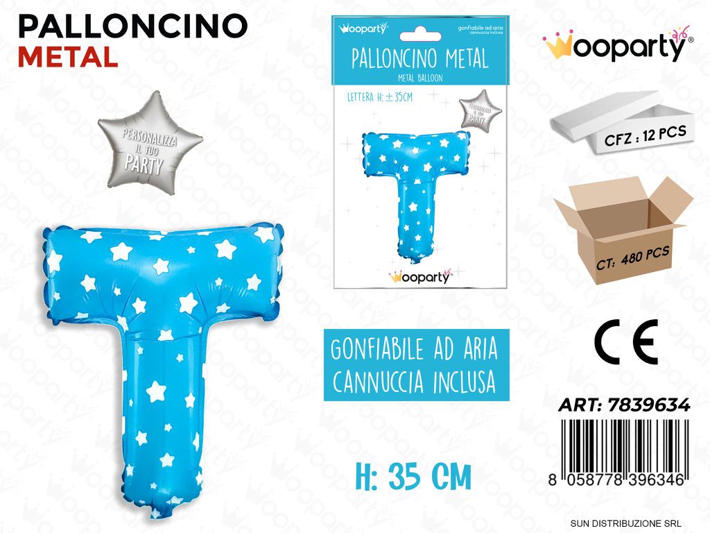 Palloncino Mylar Blu c/ Stelle Let. T 35CM
