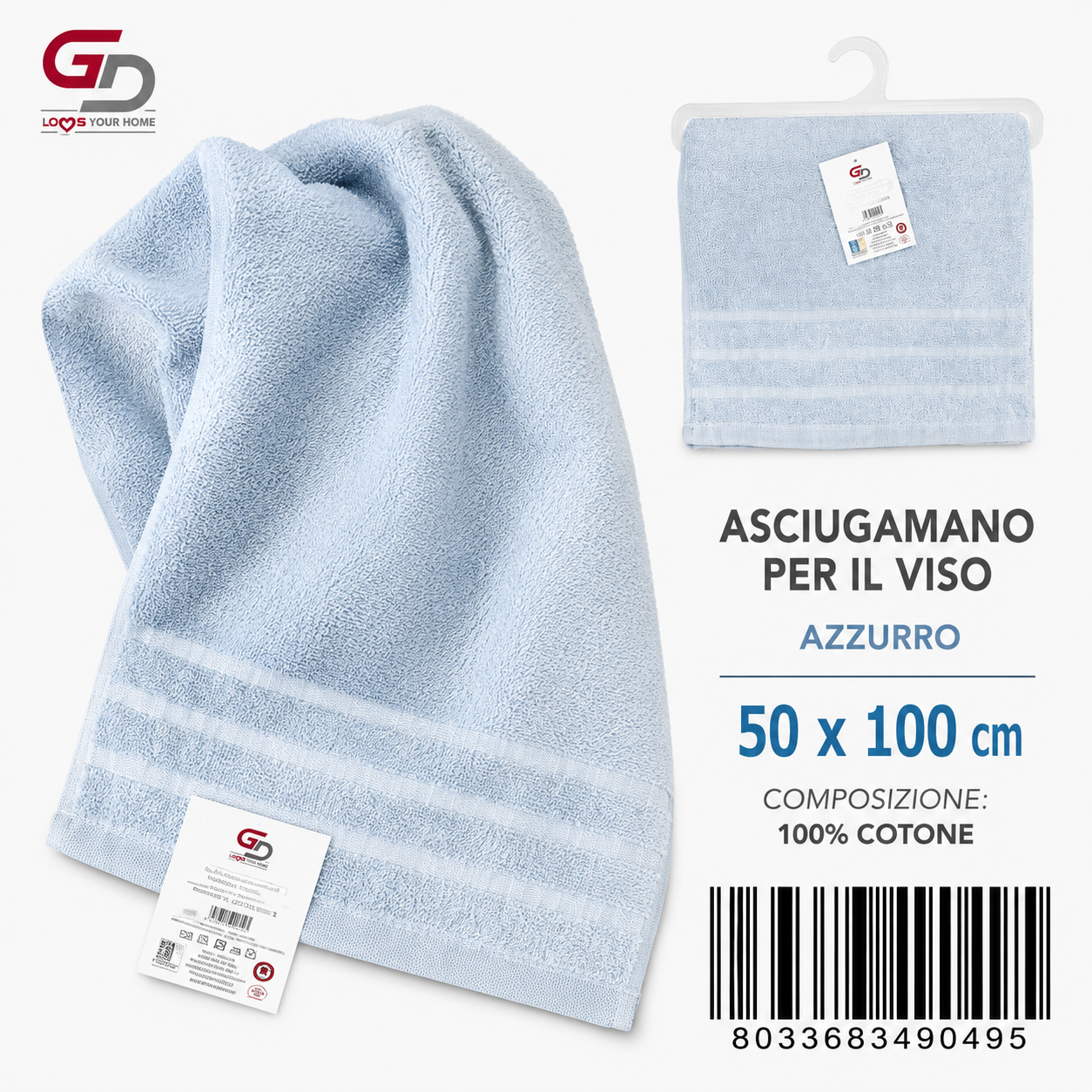 Face Towels Bright Clear Blue 50X100 16/S Ring 380