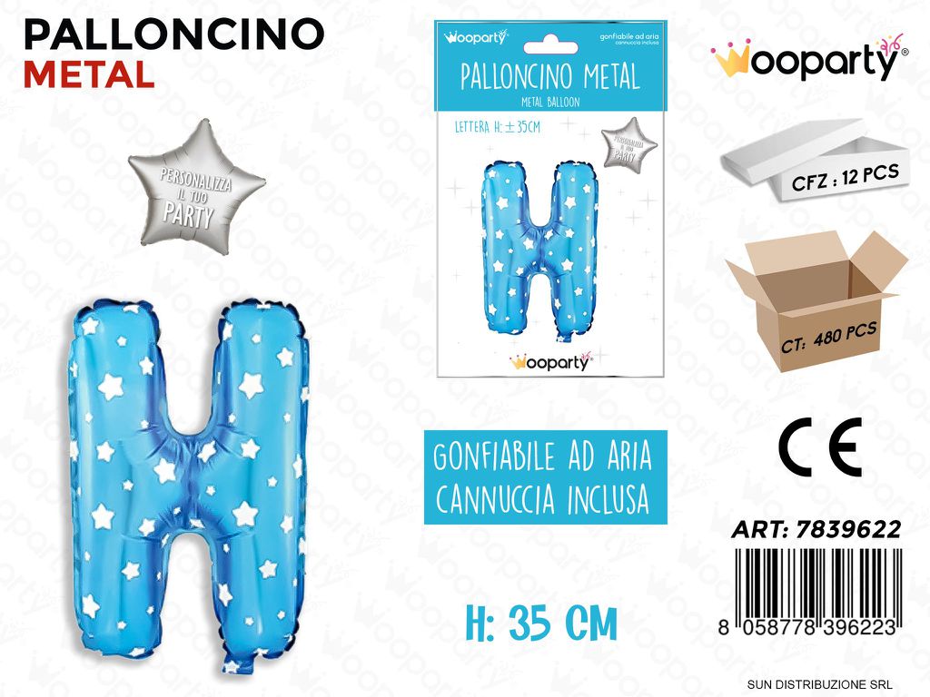 Palloncino Mylar Blu c/ Stelle Let. H 35CM