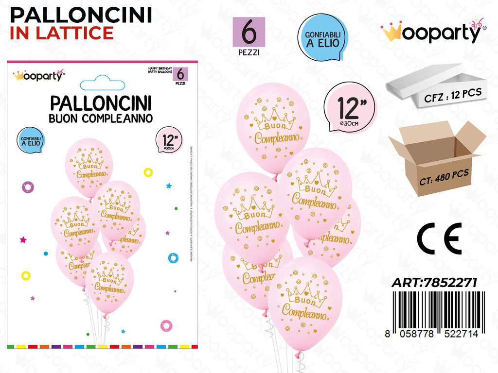 Wooparty Palloncini B. Compl. 6PCS Ass. 30CM