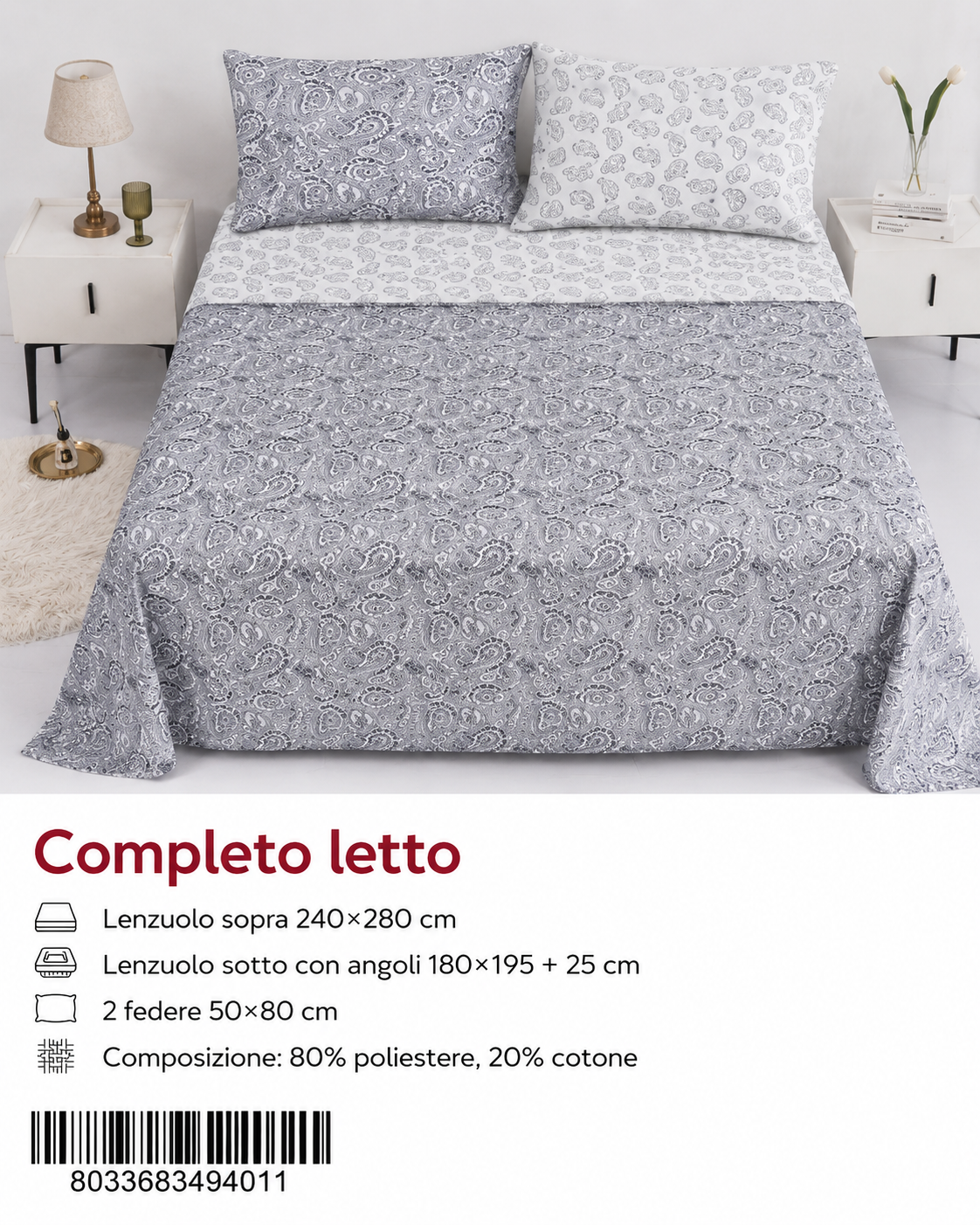 Set Di Lenzuola Matrimoniale 240X280+180X200+5080 Ah752 Cw2-Ltm