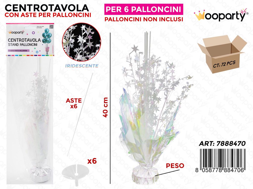 Centro Tavola c/ Aste per Palloncini Bianco 40CM