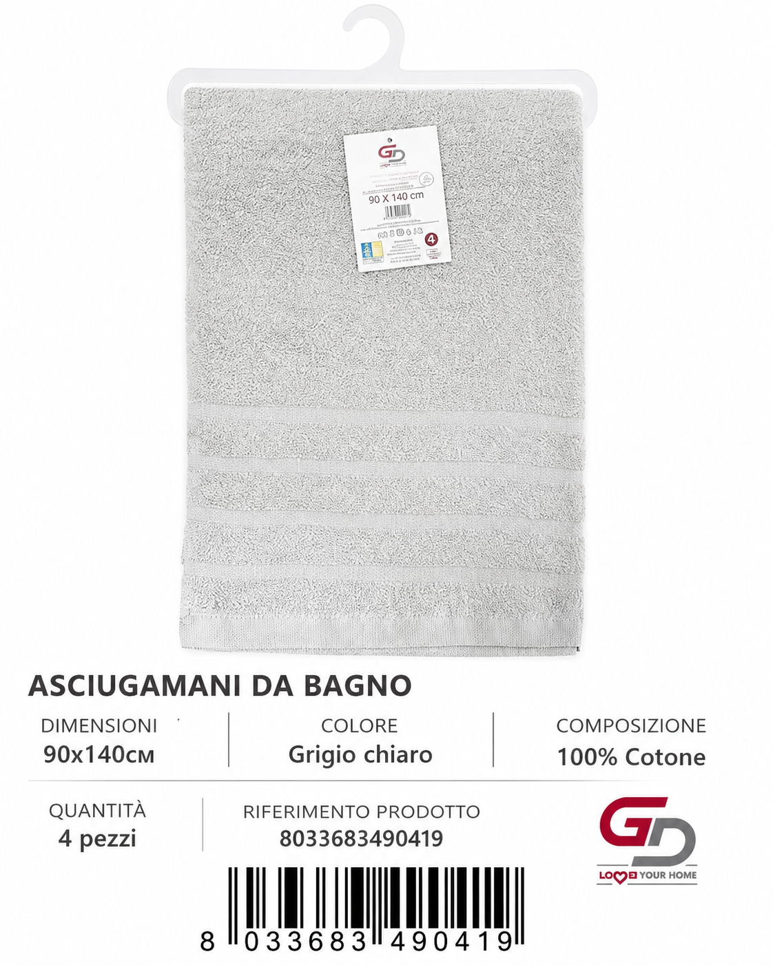 Bath Towels Grigio Chiaro 90X140 16/S Ring 380