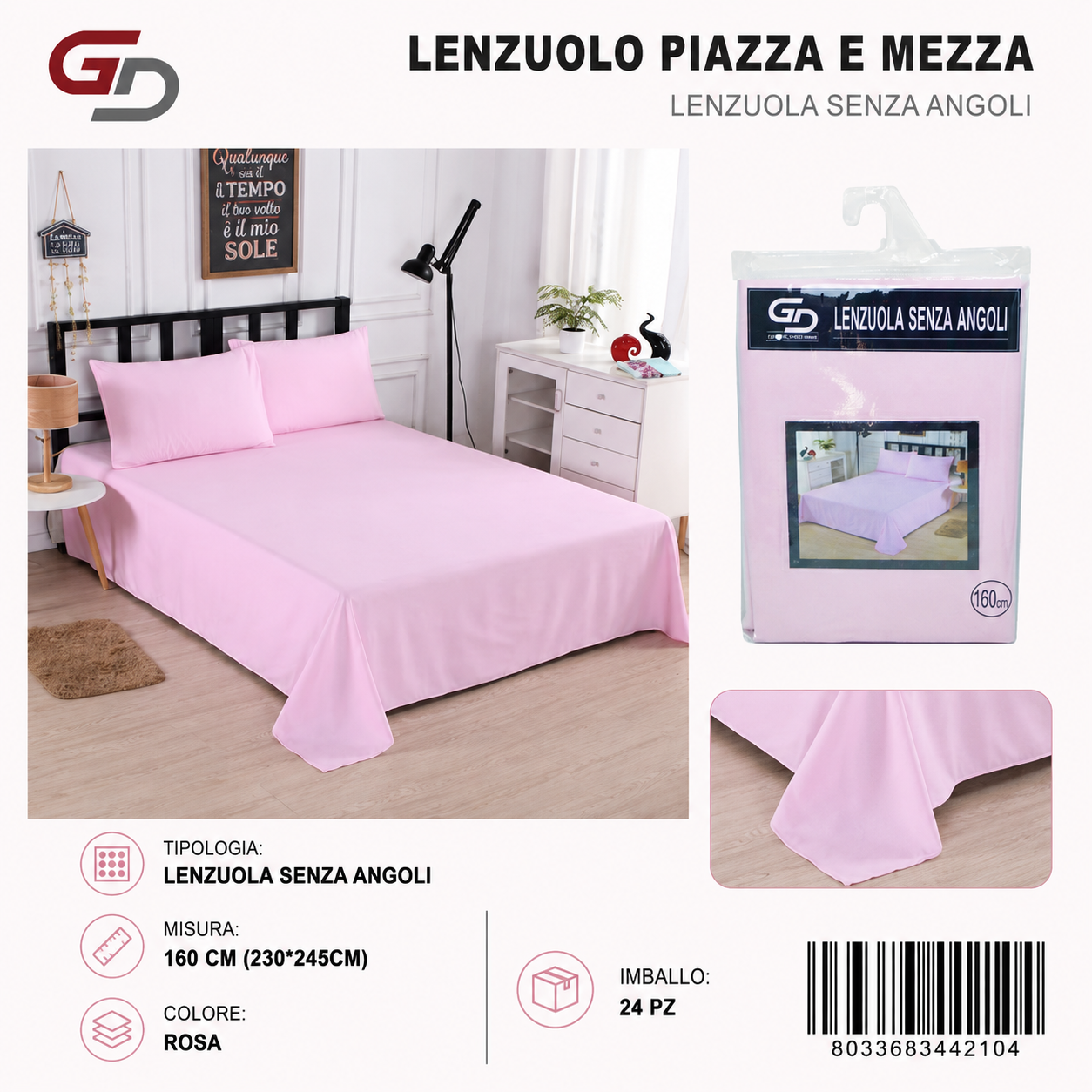 Lenzuolo Piazza E Mezza 230*245Cm 160Cm
