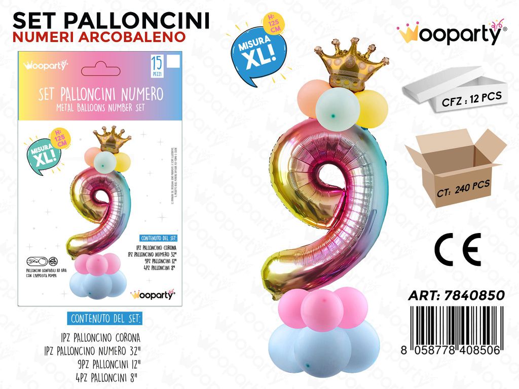 Set Palloncini N.9 Multicolor 15PCS 125CM