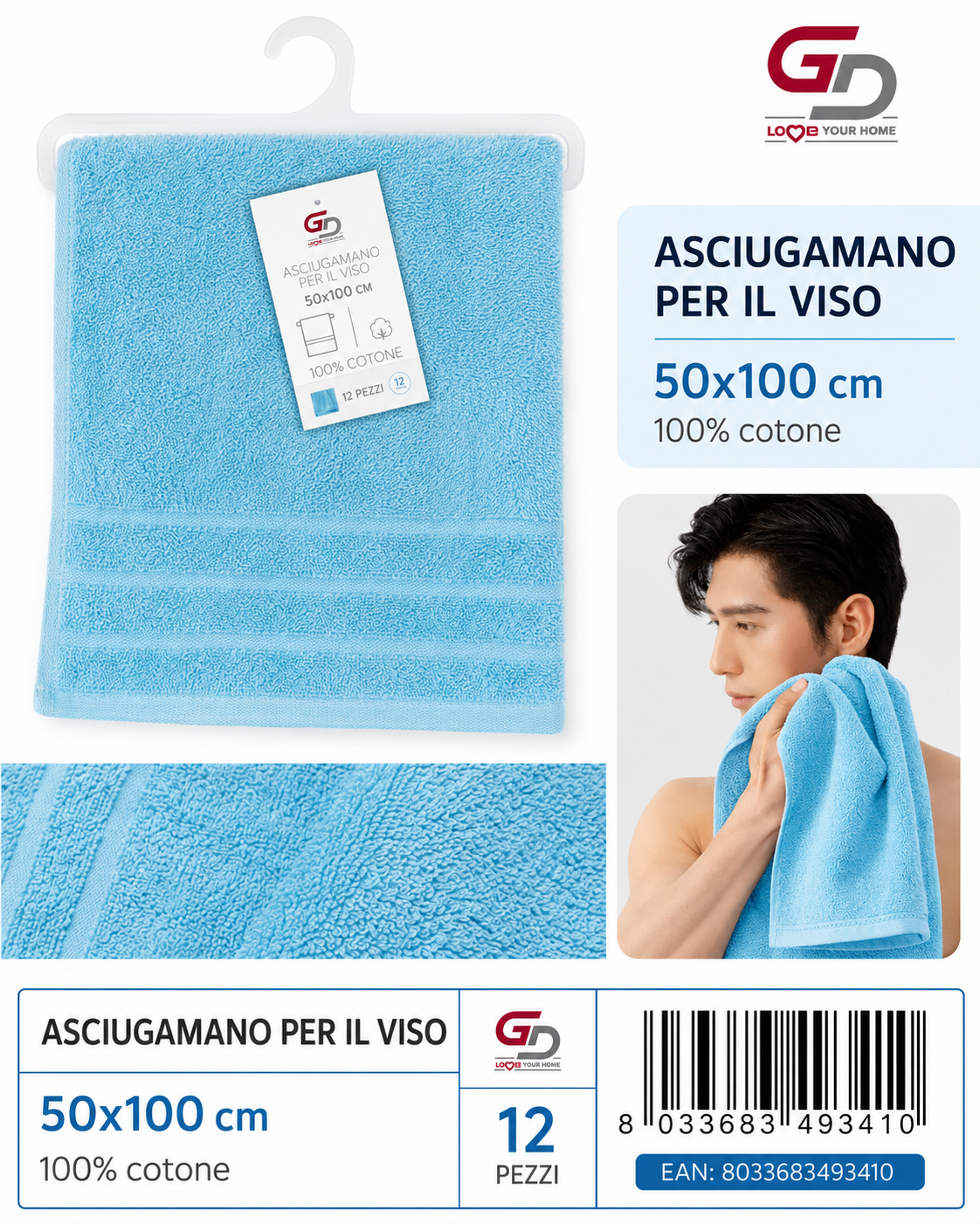 Face Towels Turquoise 50X100 16/S Ring 380