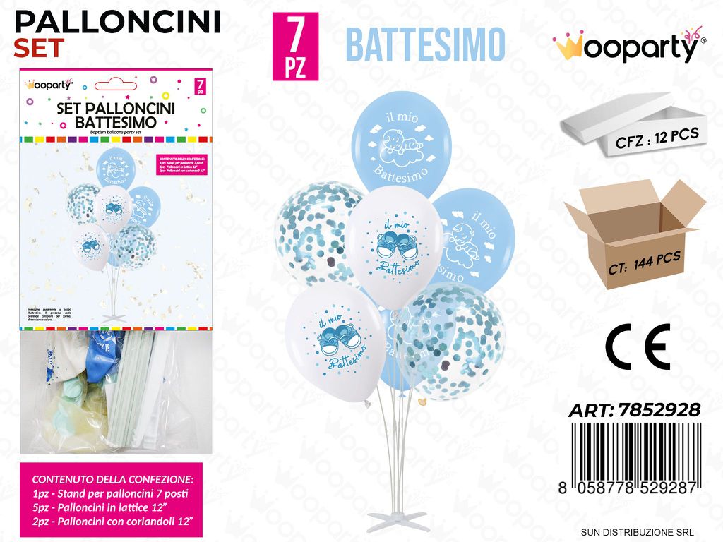 Set Palloncini c/ Stand Battesimo Boy 7PCS Ass. / Pz da 12