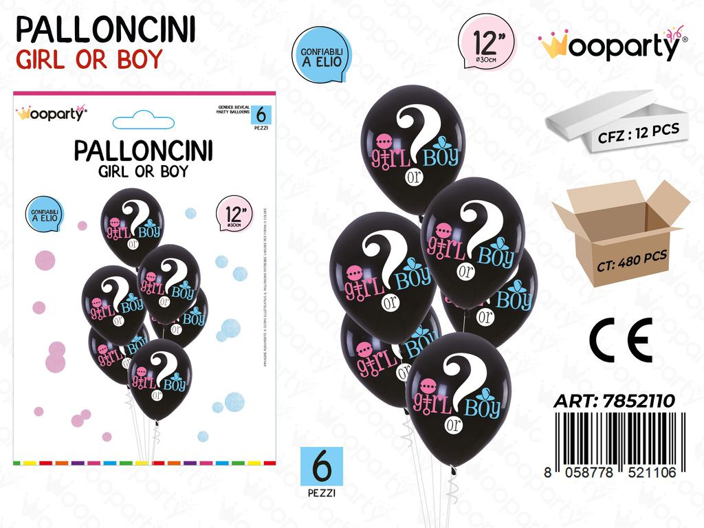 Wooparty Palloncini Boy Or Girl 6PCS 30CM