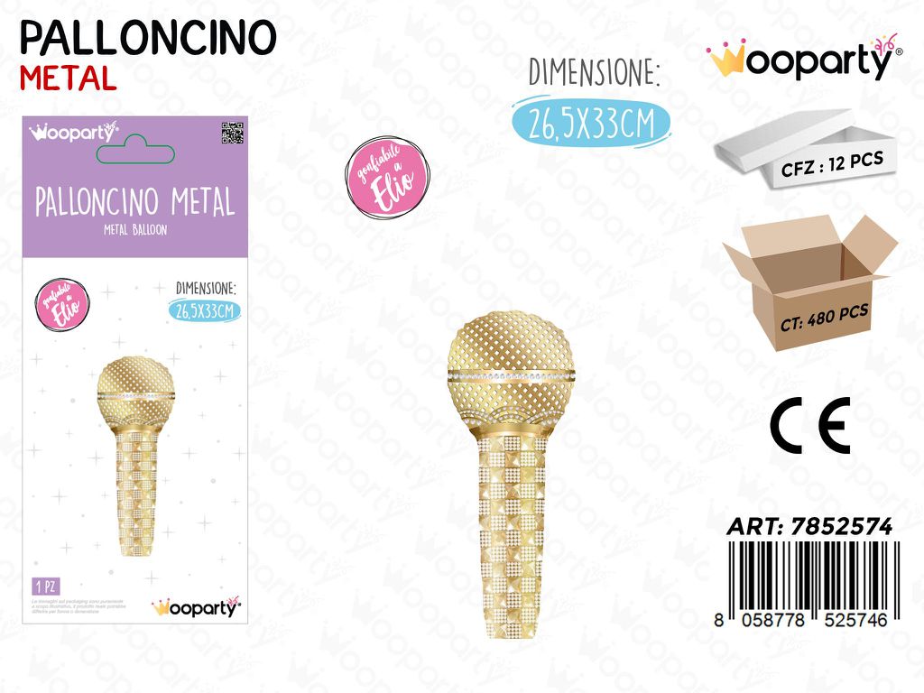 Wooparty Palloncino Metal Microfono 26.5*33CM