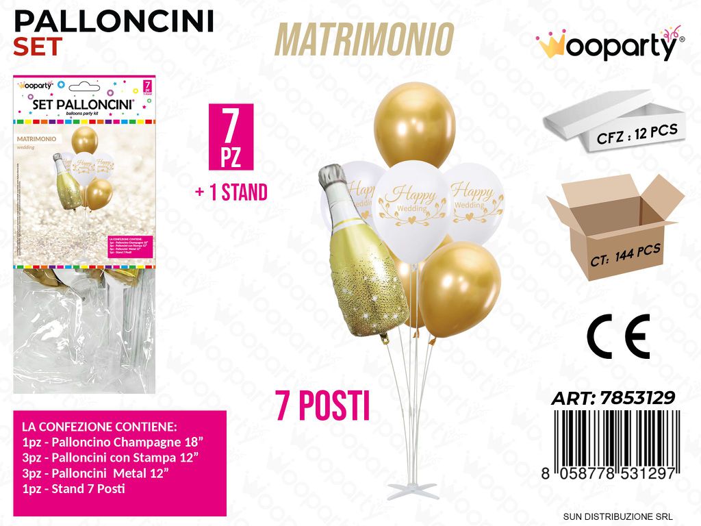 Set Palloncini c/Stand Matrimonio 7PCS Ass.