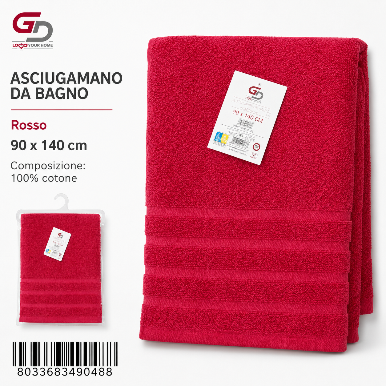 Bath Towels (Red)90X140 16/S Ring 380