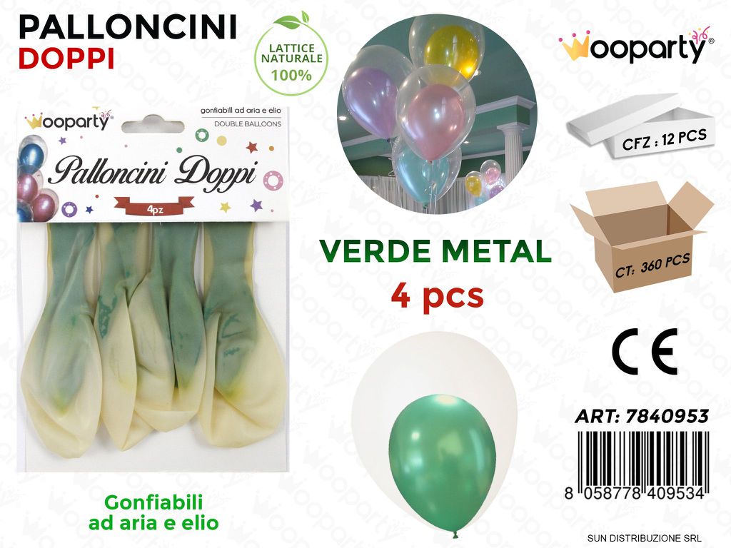 Palloncini Doppi Trasp.- Verde Metal 4PCS