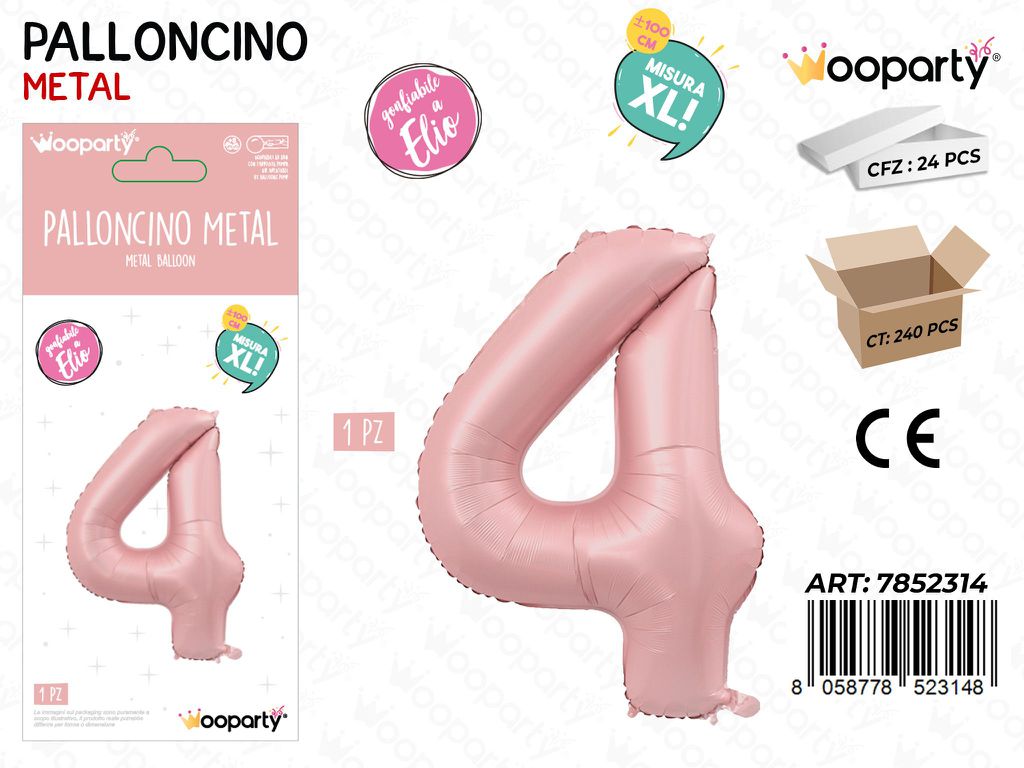 Wooparty Palloncino N.4 Ro. Opaco 100CM