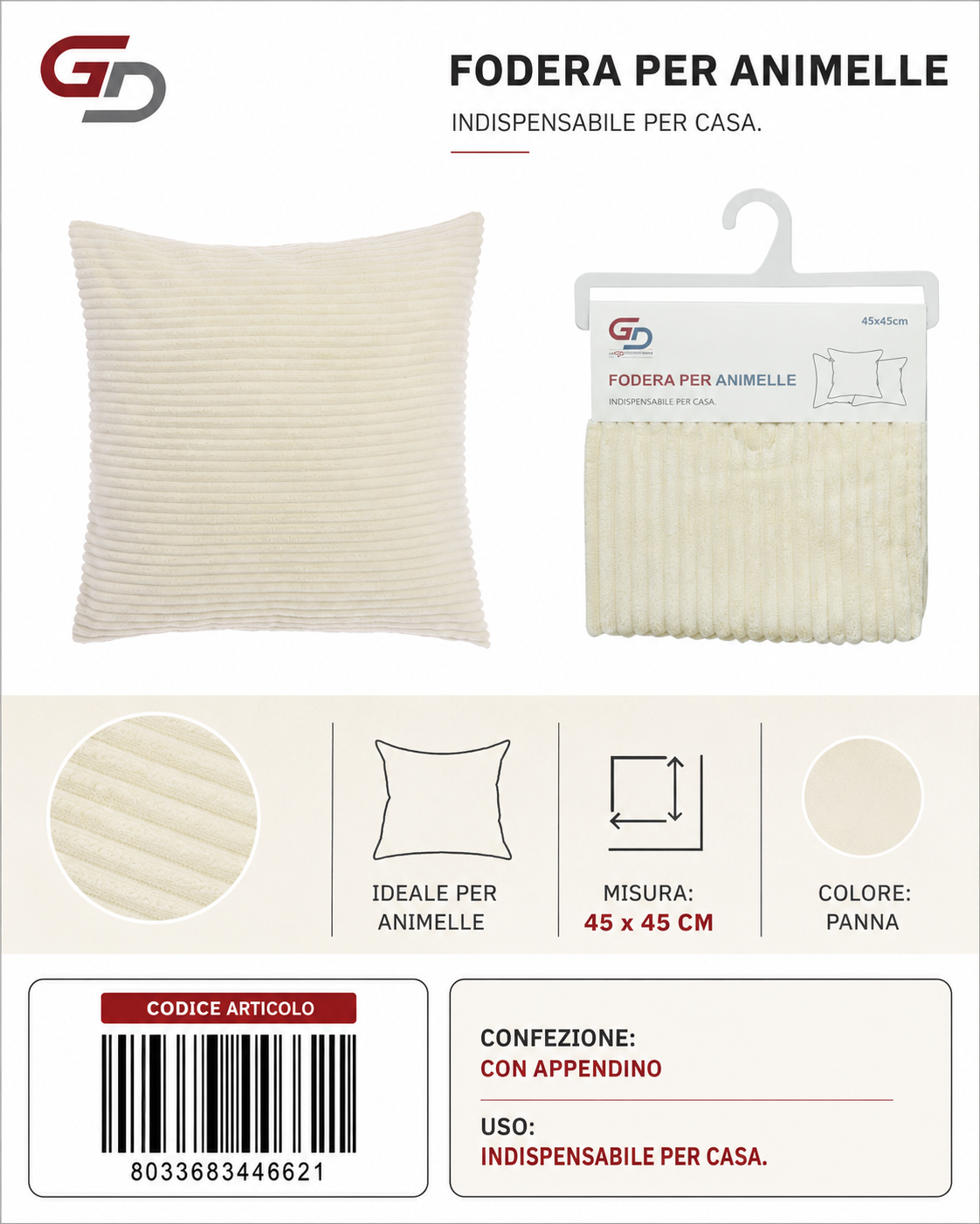 Federa Per Cuscino Animelle 45*45Cm