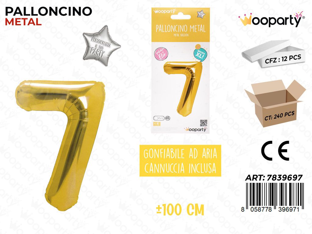 100CM Palloncino Mylar Oro Num. 7