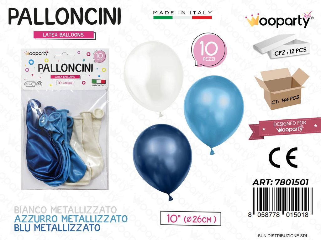 Palloncini 3COL. Ass. Metal 10 D.26CM 10PCS