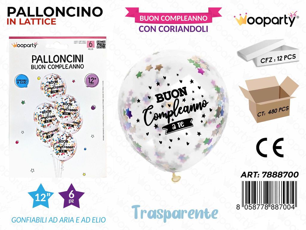 Palloncini B. Compl. c/ Coriandoli 12 6PCS