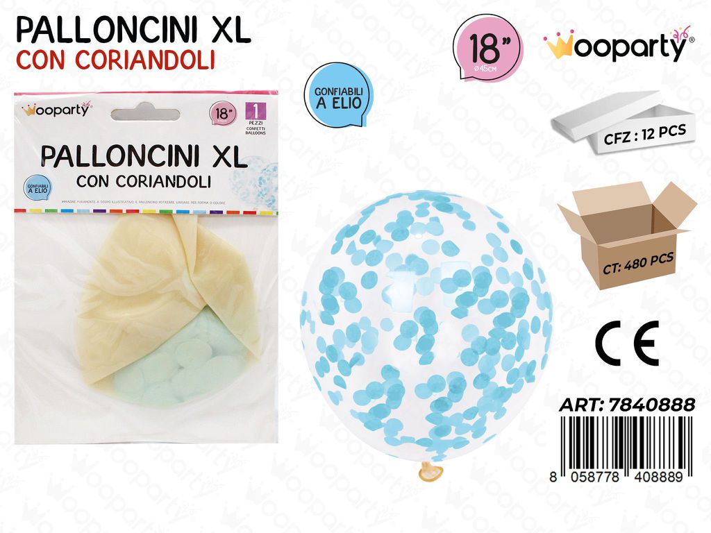 Wooparty Palloncini Xl c/ Coriandoli Cel. 45CM