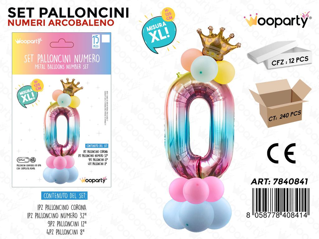 Set Palloncini N.0 Multicolor 15PCS 125CM