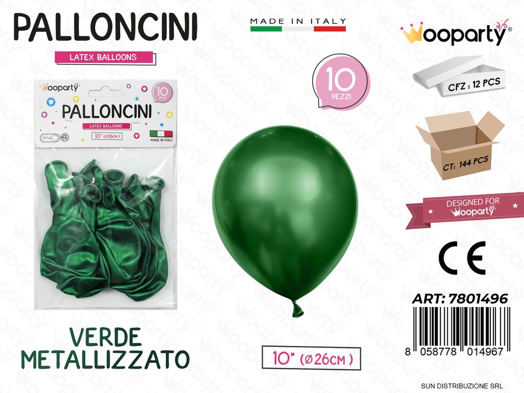 Palloncini Verde Metal 10 D.26CM 10PCS