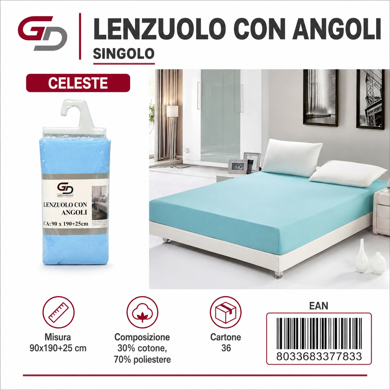 Lenzuolo Sotto Con Angoli Singola 90*190Cm+25Cm
