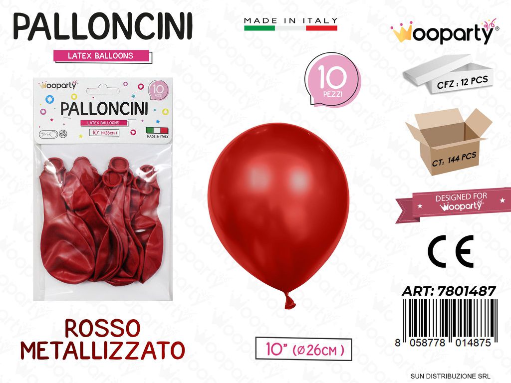 Palloncini Rosso Metal 10 D.26CM 10PCS