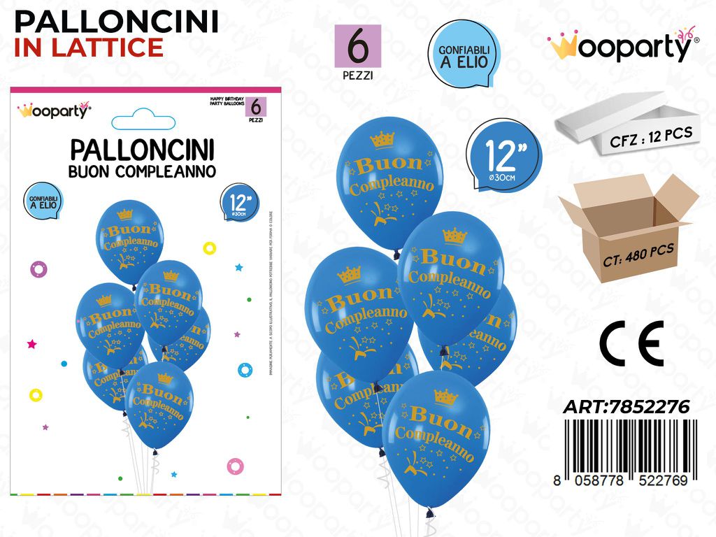 Wooparty Palloncini B. Compl. 6PCS Ass. 30CM