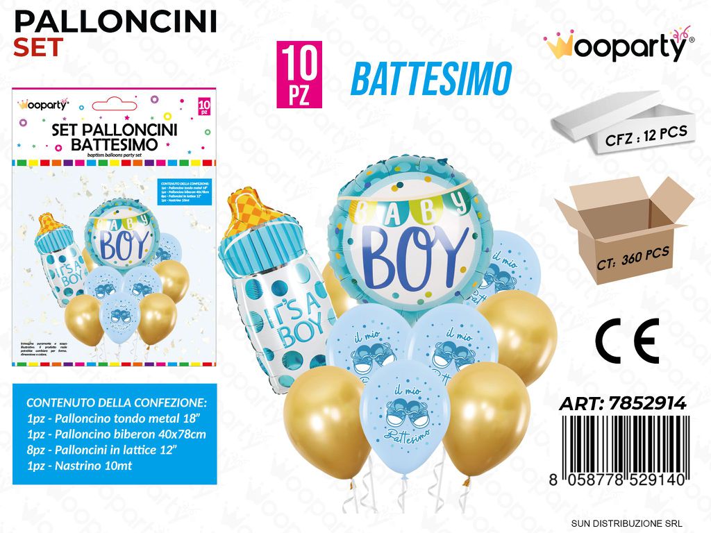 Set Palloncini Battesimo Cel. 10PCS Ass. / Pz da 12