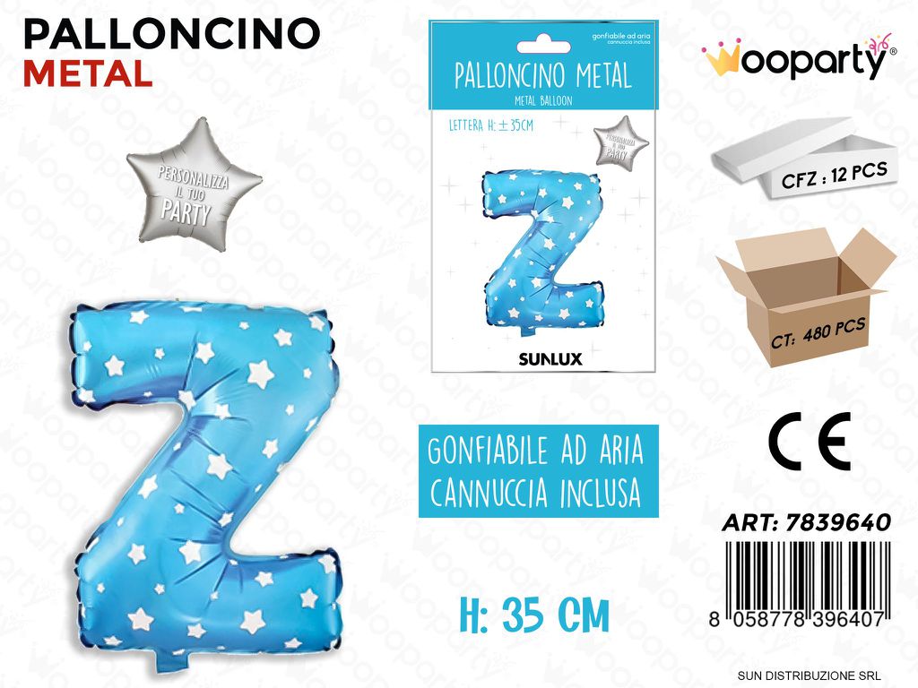 Palloncino Mylar Blu c/ Stelle Let. Z 35CM