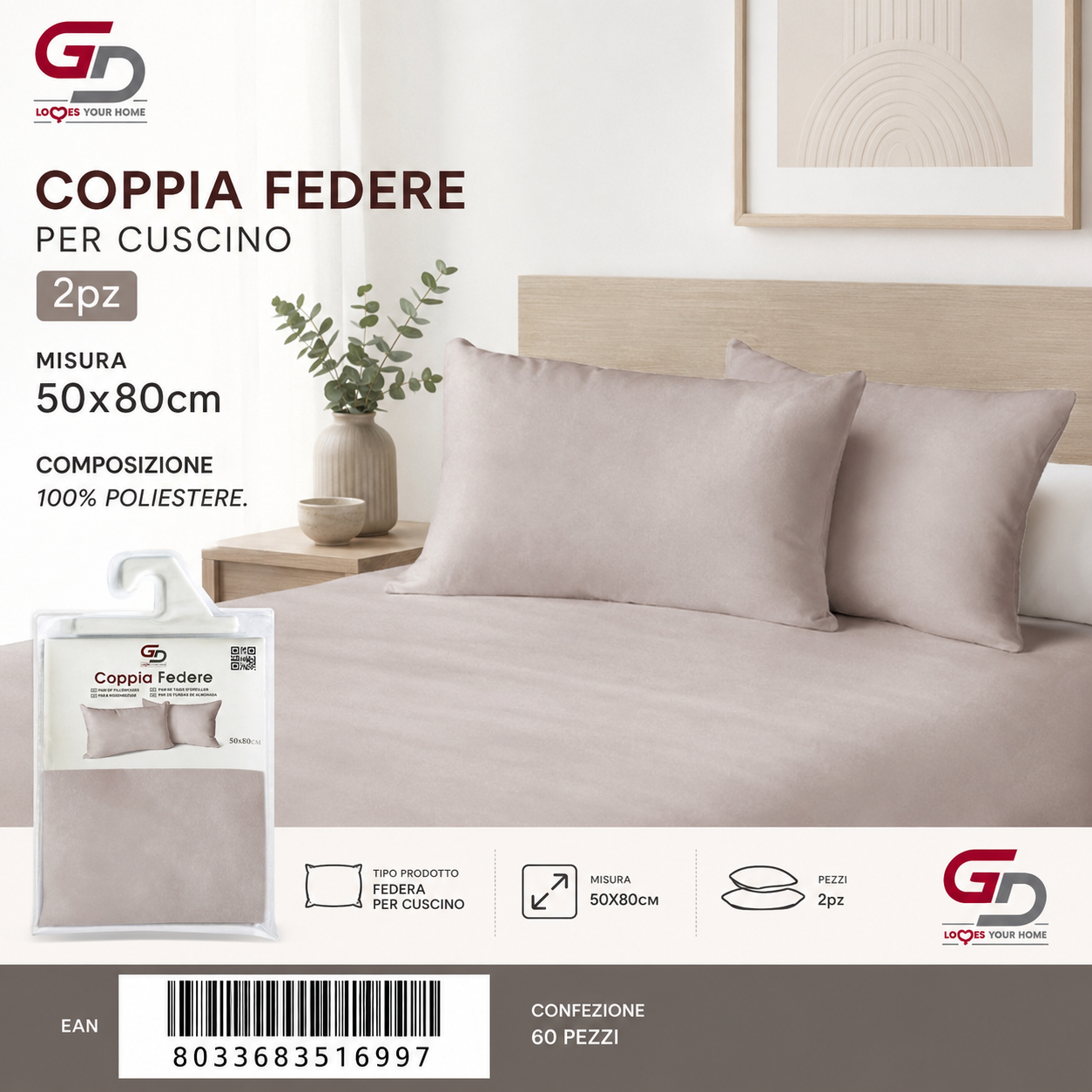 Federa Per Cuscino Tortora