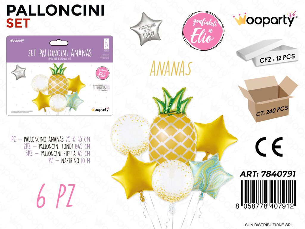 Set Palloncini ANANAS*STELLE 6PCS Ass.