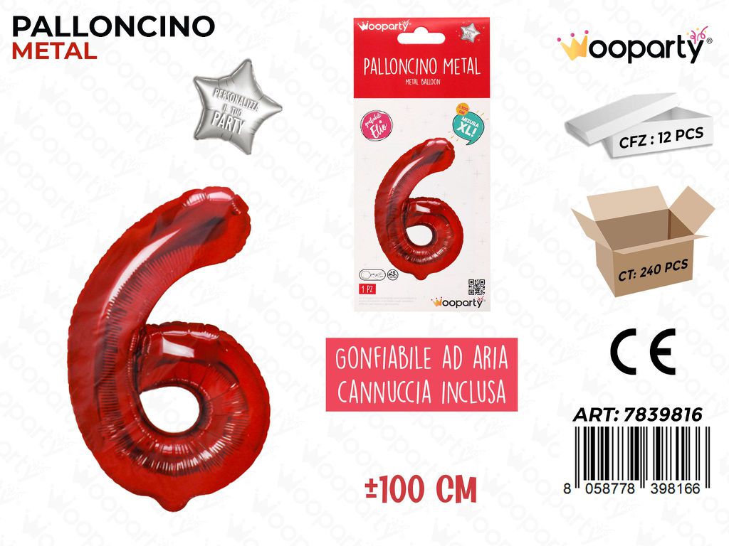 Palloncino Metal Rosso N. 6 100CM