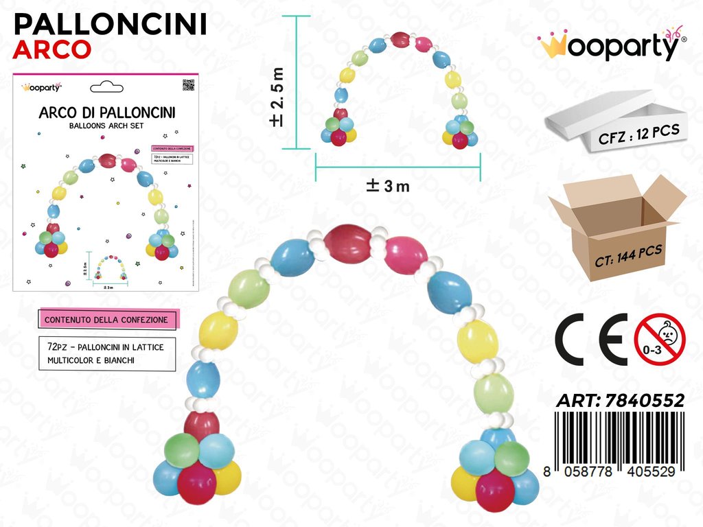 Arco di Palloncini Multicolor 72 Pcs 3*2.5MT